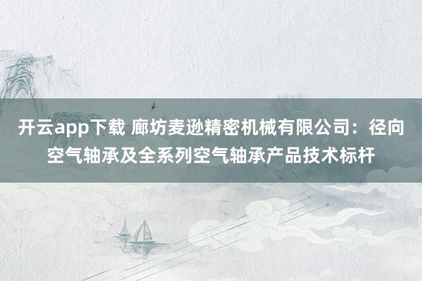 开云app下载 廊坊麦逊精密机械有限公司：径向空气轴承及全系列空气轴承产品技术标杆