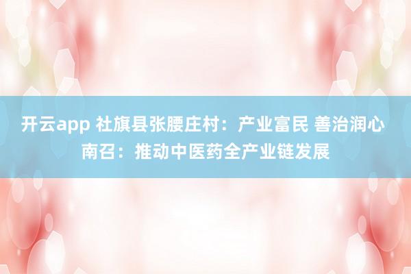 开云app 社旗县张腰庄村：产业富民 善治润心 南召：推动中医药全产业链发展