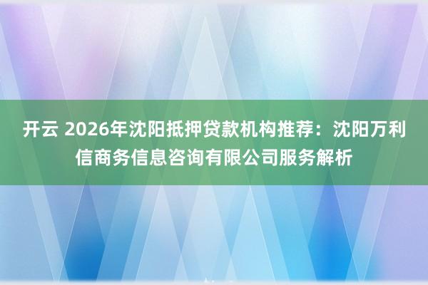 开云 2026年沈阳抵押贷款机构推荐：沈阳万利信商务信息咨询有限公司服务解析