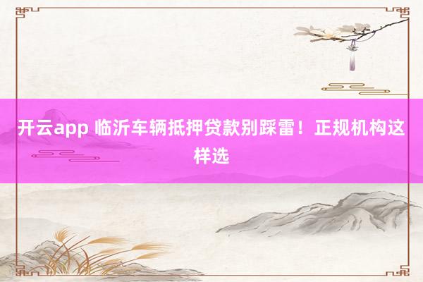 开云app 临沂车辆抵押贷款别踩雷！正规机构这样选