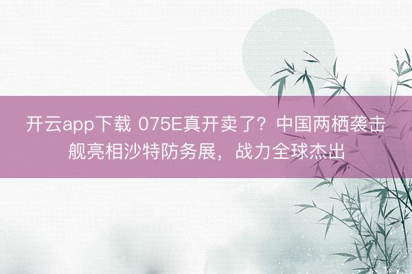 开云app下载 075E真开卖了?中国两栖袭击舰亮相沙特防务展,战力全球杰出